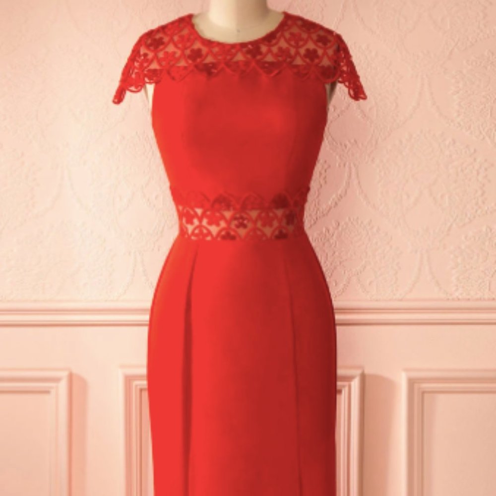 Elegant Scalloped Red Dress